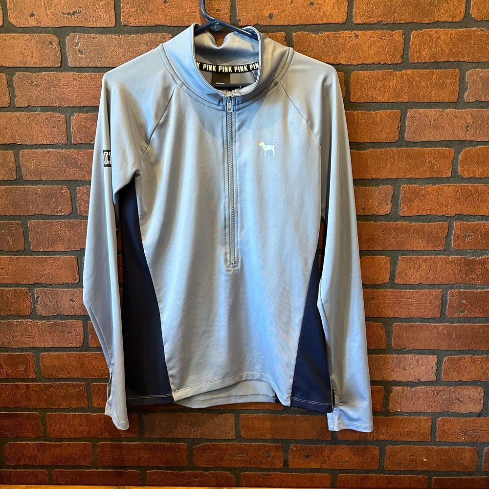 VS Pink Ultimate Periwinkle Blue & Navy Activewear Half-Zip Pullover Top Medium